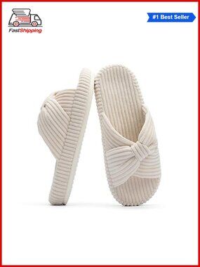 ✨ Chantomoo Women's Memory Foam Corduroy Bow Crossband Slippers Comfy House